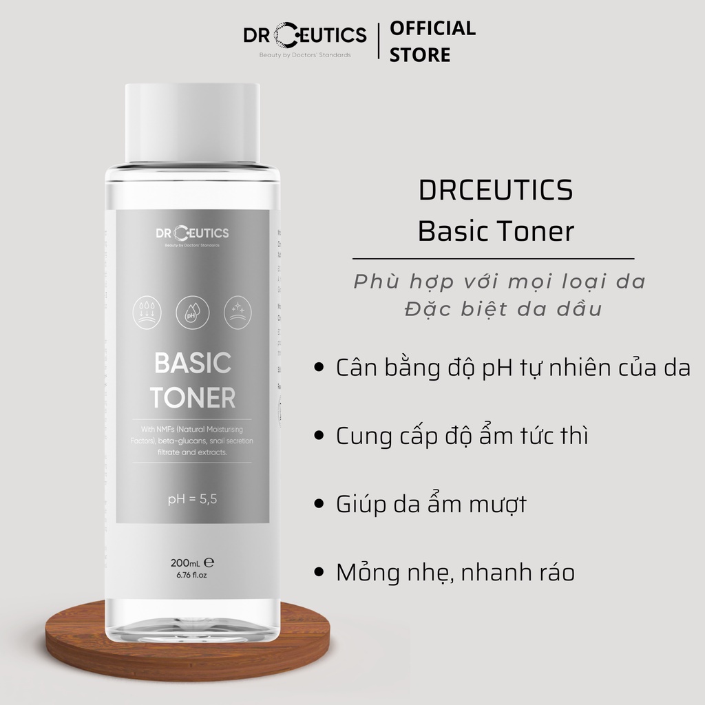 Nước Hoa Hồng Cấp Ẩm Tự Nhiên, Cân Bằng Độ pH Cho Da Dầu DrCeutics Basic Toner 200ml