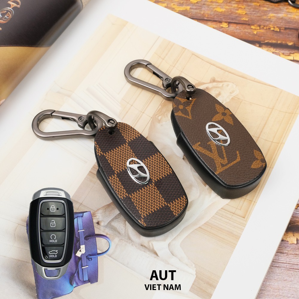 Bao da chìa khóa Hyundai 4 nút Accent da Canvas L.V handmade