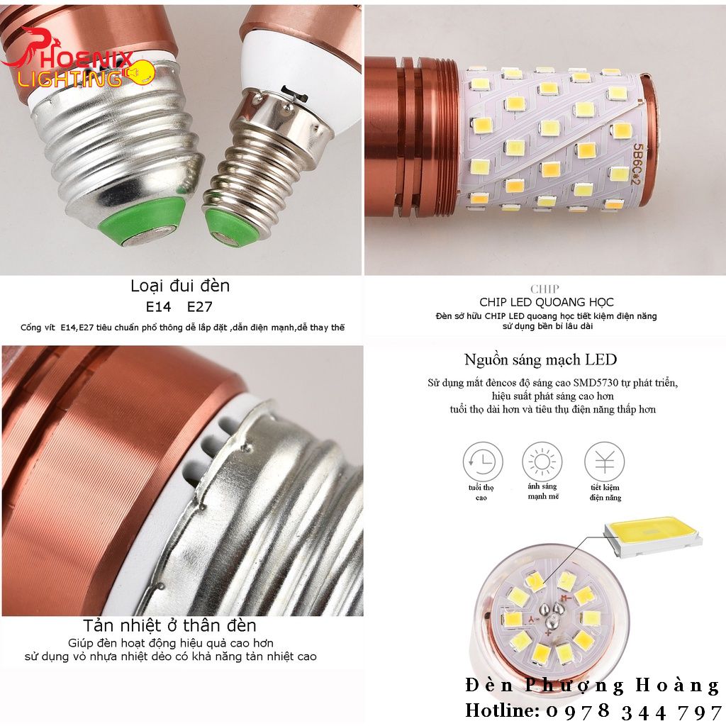 Bóng Đèn LED Bắp Ngô 3 Chế độ ánh sáng Đuôi đèn E27 & E14