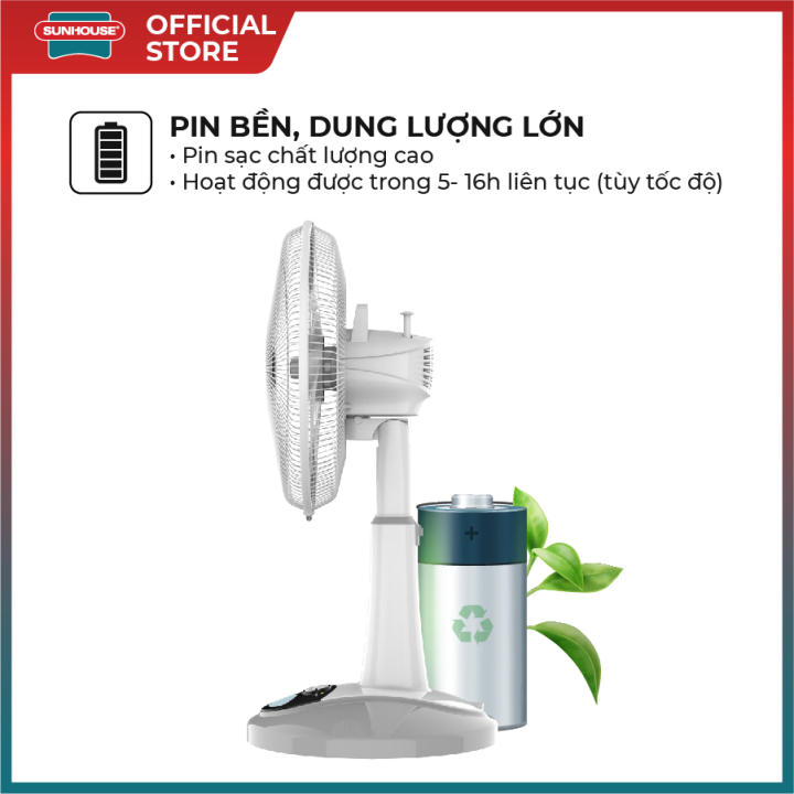 Quạt tích điện SUNHOUSE SHD7228 - Pin khỏe, 9 tốc độ gió linh hoạt - Bảo hành 12 tháng - Hình ảnh 4
