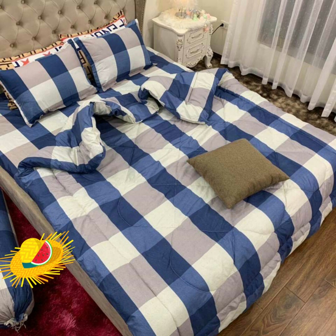 Chăn phao siêu nhẹ cực ấm,đã có ruột bông liền vải cotton poly 1m8x2m họa tiết kẻ bao diêm Bà Béo  Kho chăn ga gối, ga giường, drap giường