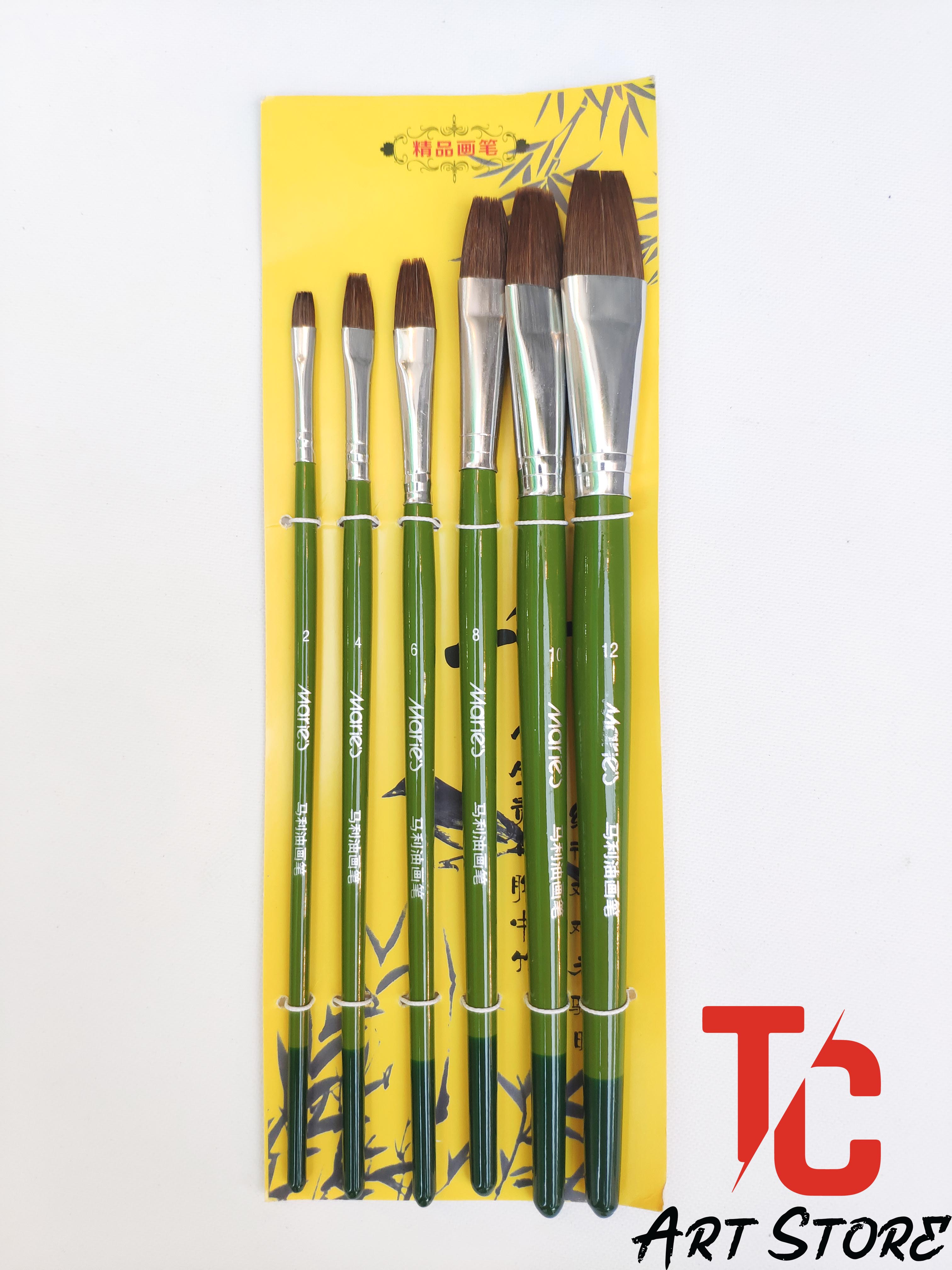 [TC Art Store] Bộ Cọ Đầu Vuông Maries cán Xanh Lá ( Cán Ngắn )