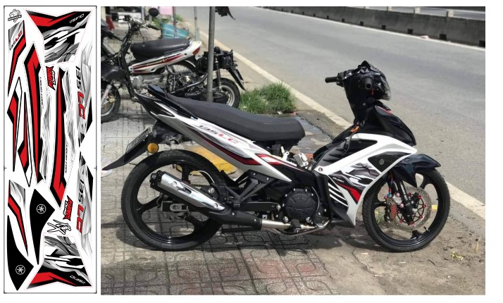 Tem exciter 135 lc v7 trắng đỏ đen