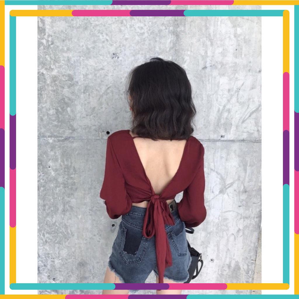 [HCM]Áo croptop nơ lưng tay dài  cherrystore1996