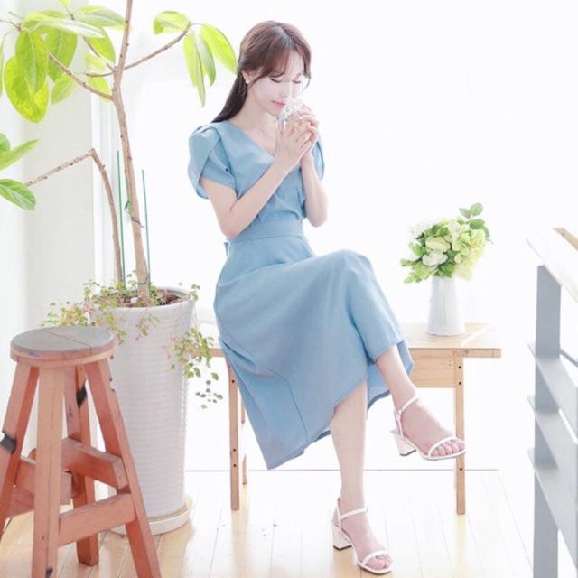[HCM]Đầm blue tay sen (kèm hình thật) - Đầm nữ dự tiệc dạo phố dễ thương