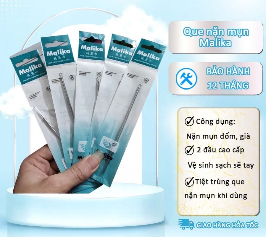 Que nặn mụn xịn, malika 2 đầu nhọn và tròn cây lấy mụn 2 chính hãng,