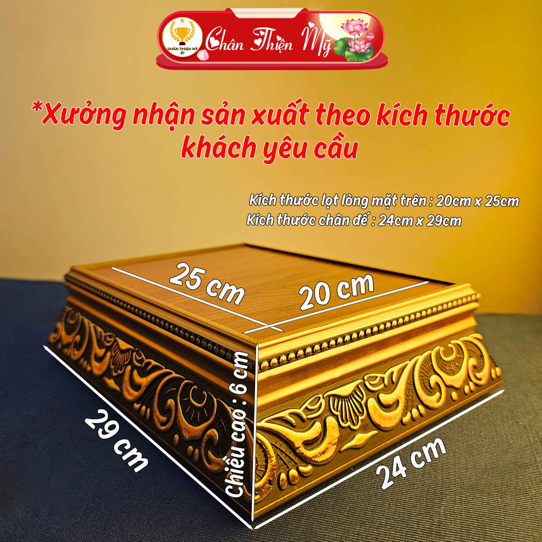 Đài sen pha lê vuông để tượng phật có đèn led kèm điều khiển chân thiện mỹ, đế sen trang trí tượng nhiều kích thước
