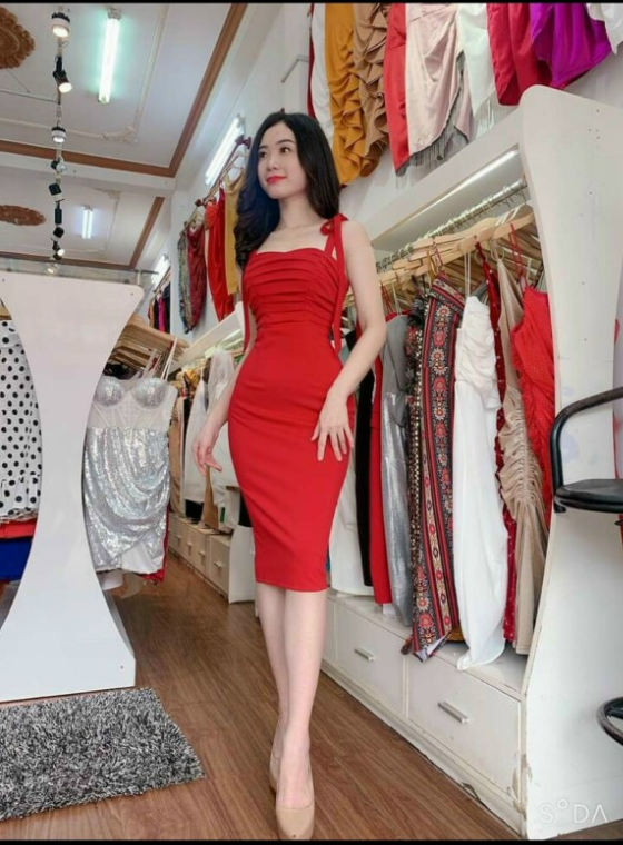 Đầm body 2 dây xếp ly ngực-QH#damnu