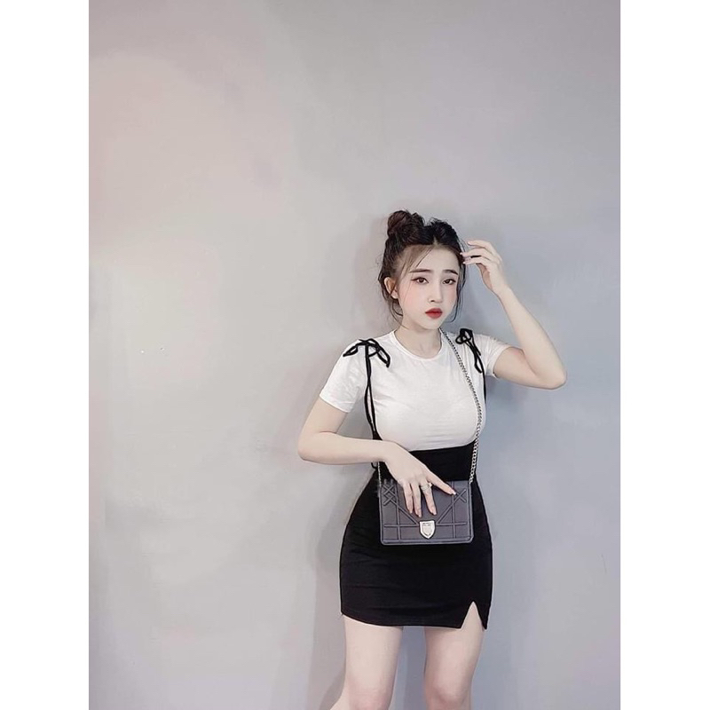 Set Áo Thun Cổ Tròn Phối Yếm 2 Dây Dễ Thương SET09