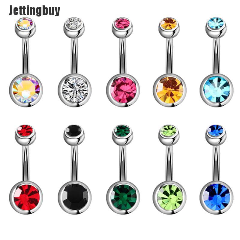 Jettingbuy 1Set Navel Rings Crystal Rhinestone Belly Button Ring Bar Body Piercing Jewelry