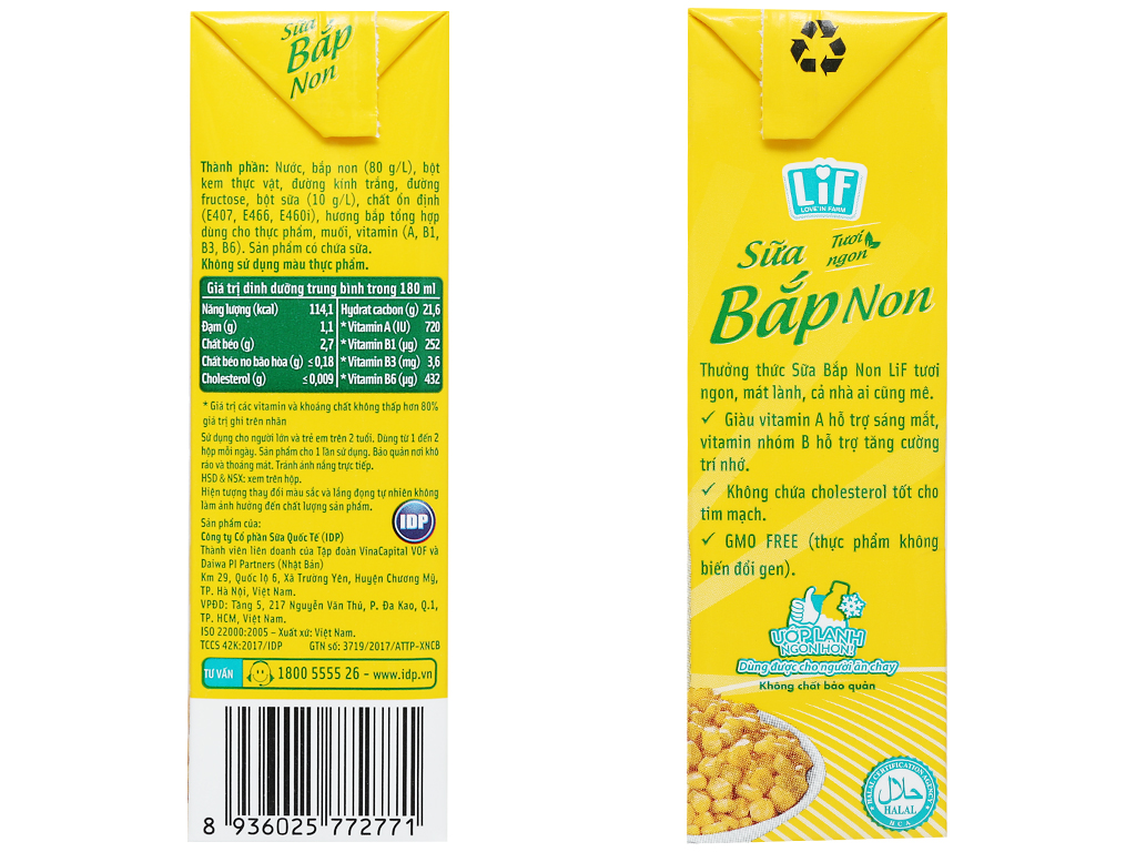 [Siêu thị WinMart] - Sữa bắp non LiF lốc 4 hộp x 180ml