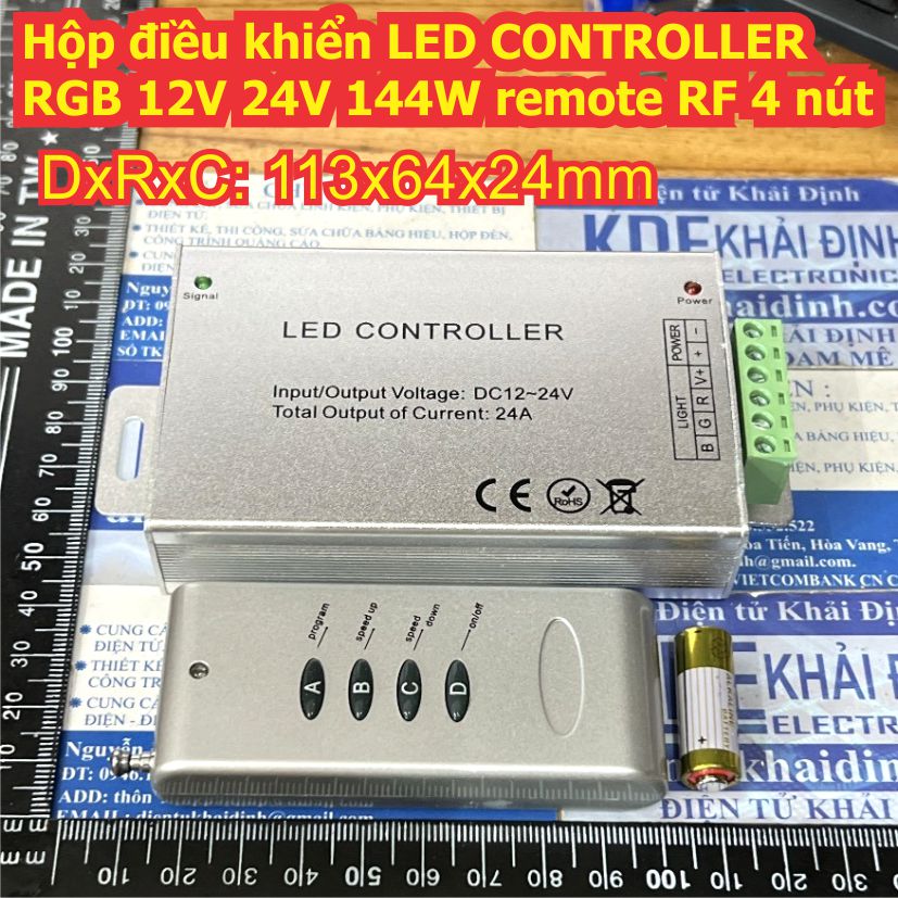 Hộp điều khiển led controller rgb 12v 24v 144w remote rf 4 nút kde2666