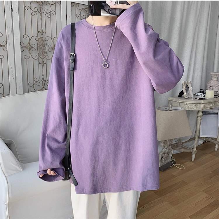 Áo Thun tay dài trơn Màu Tím dáng thụng basic - áo long tee unisex full size basic SW050