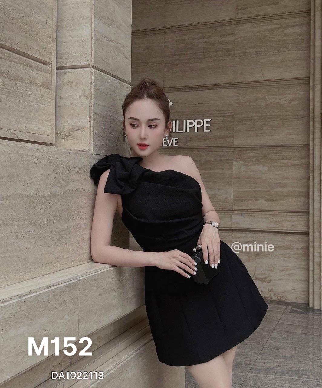 Đầm lệch vai nơ chất liệu thun umi M152