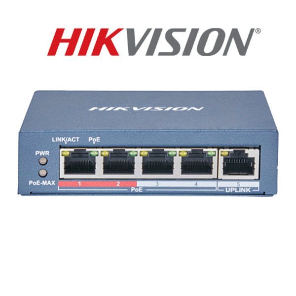 Switch Poe 4 port Hikvision DS-3E1105P-EI (4 port x 10/100 Mbps, công suất 65W, cấp nguồn lên đến 250m)