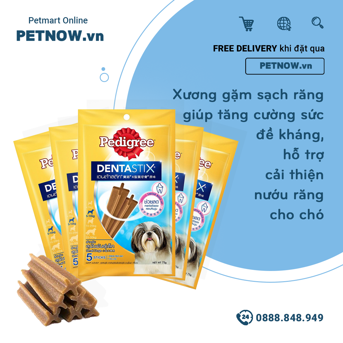 Xương gặm Dentastix Small Dog 5stick 75g - Sạch răng thơm miệng