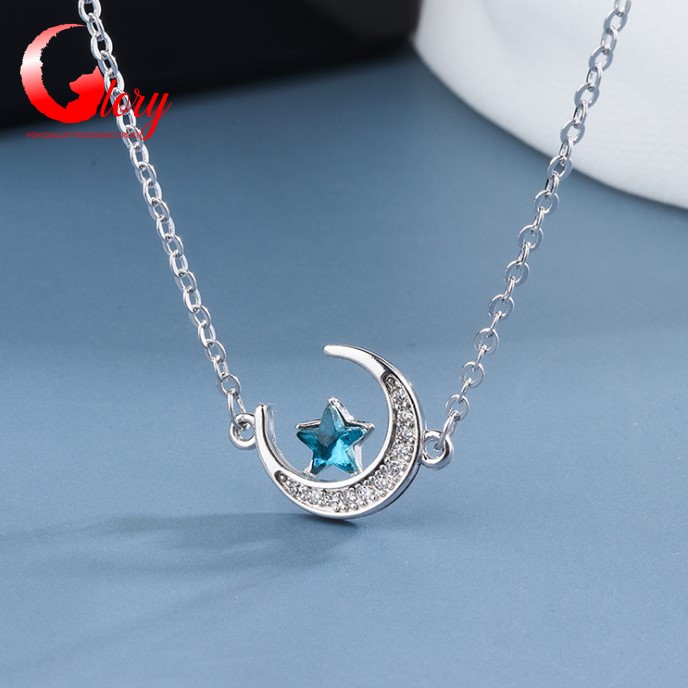 [HCM]Dây chuyền nữ bạc Ý 925 trăng khuyết ngôi sao xanh-Vòng Cổ nữ bạc dễ thương thời trang cao cấp G469275