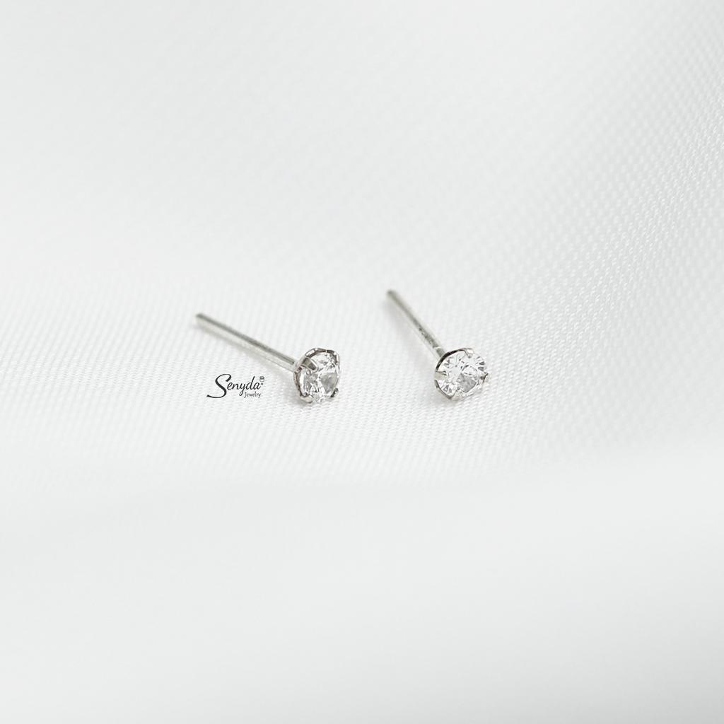 Bông tai nụ đá 3mm bạc Ý cao cấp BT200