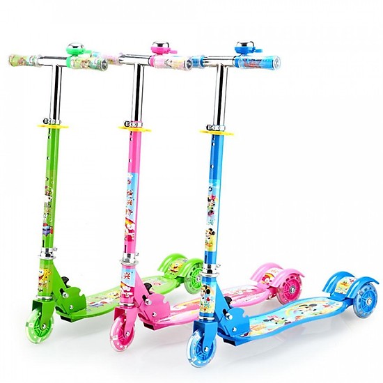Xe trượt 3 bánh Scooter  có đèn và chuông khung kim loại siêu bền họa tiết hình nhân vật hoạt hình, phù hợp cho cả bé trai và bé gái từ 3 tuổi trở lên