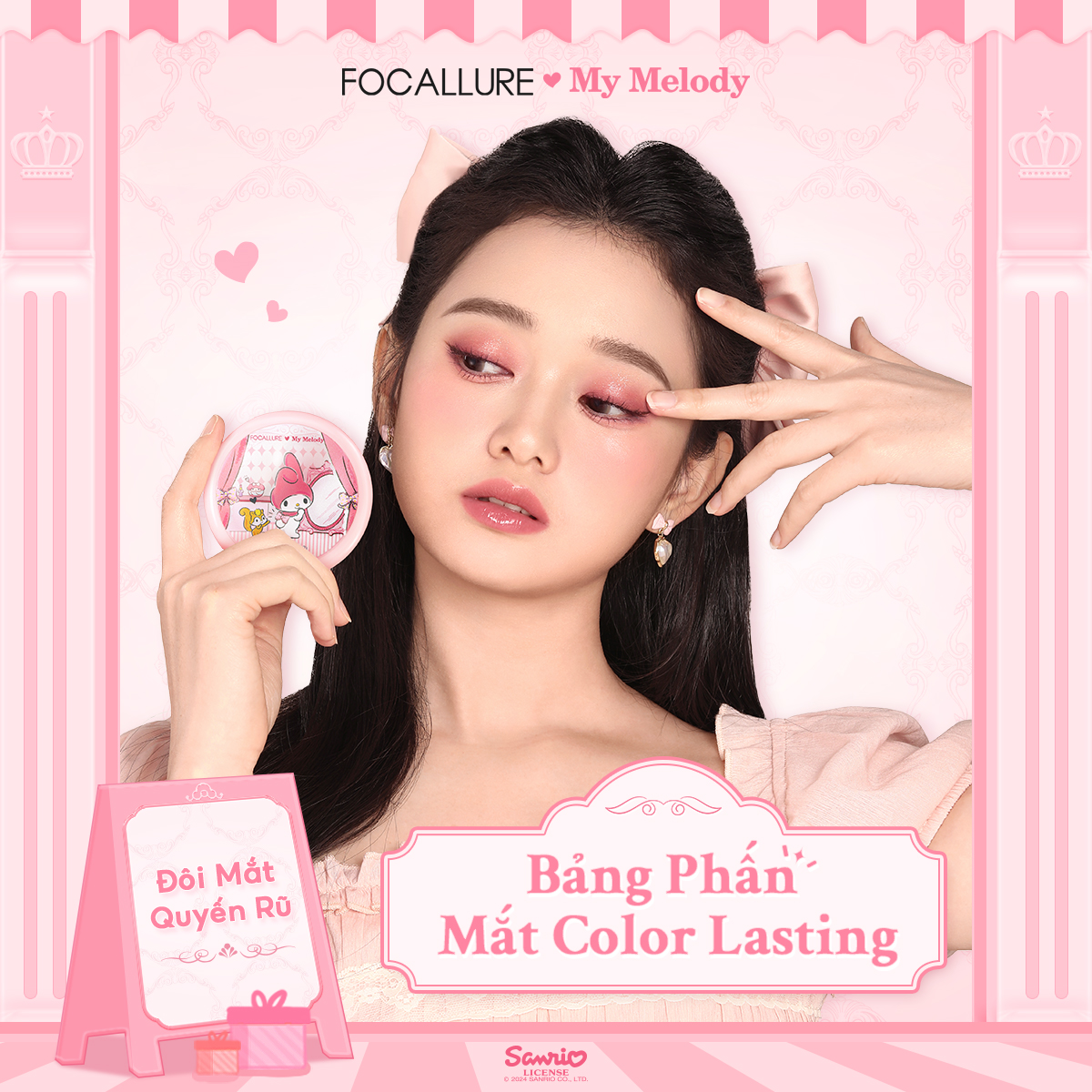 [FOCALLURE x Sanrio] Bảng Phấn Mắt 4 Màu Lâu Trôi
