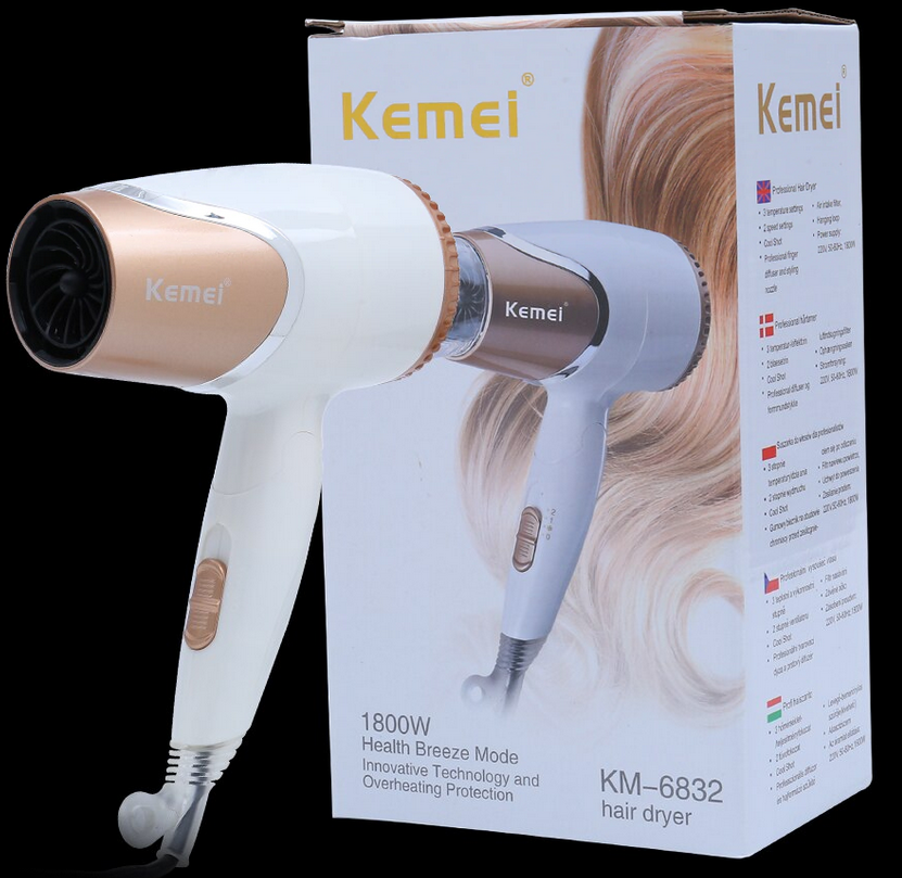 [HCM]Máy Sấy Tóc Mini Du Lịch 3 Mức Sấy 1800W Kemei KM-6832