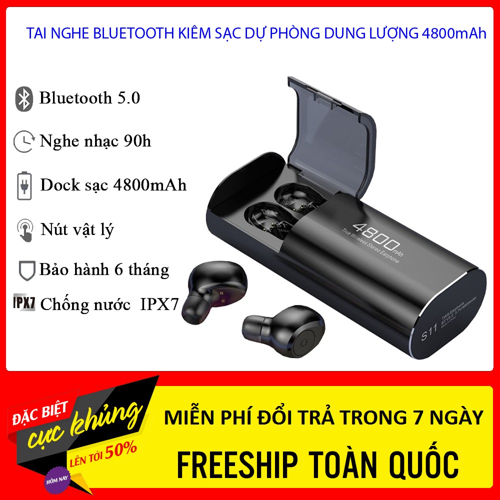 Tai Nghe không dây Bluetooth S11 5.0 TWS - Kiêm Sạc Dự Phòng Cho Điện Thoại Chống Nước IPX5-Bass siêu trầm