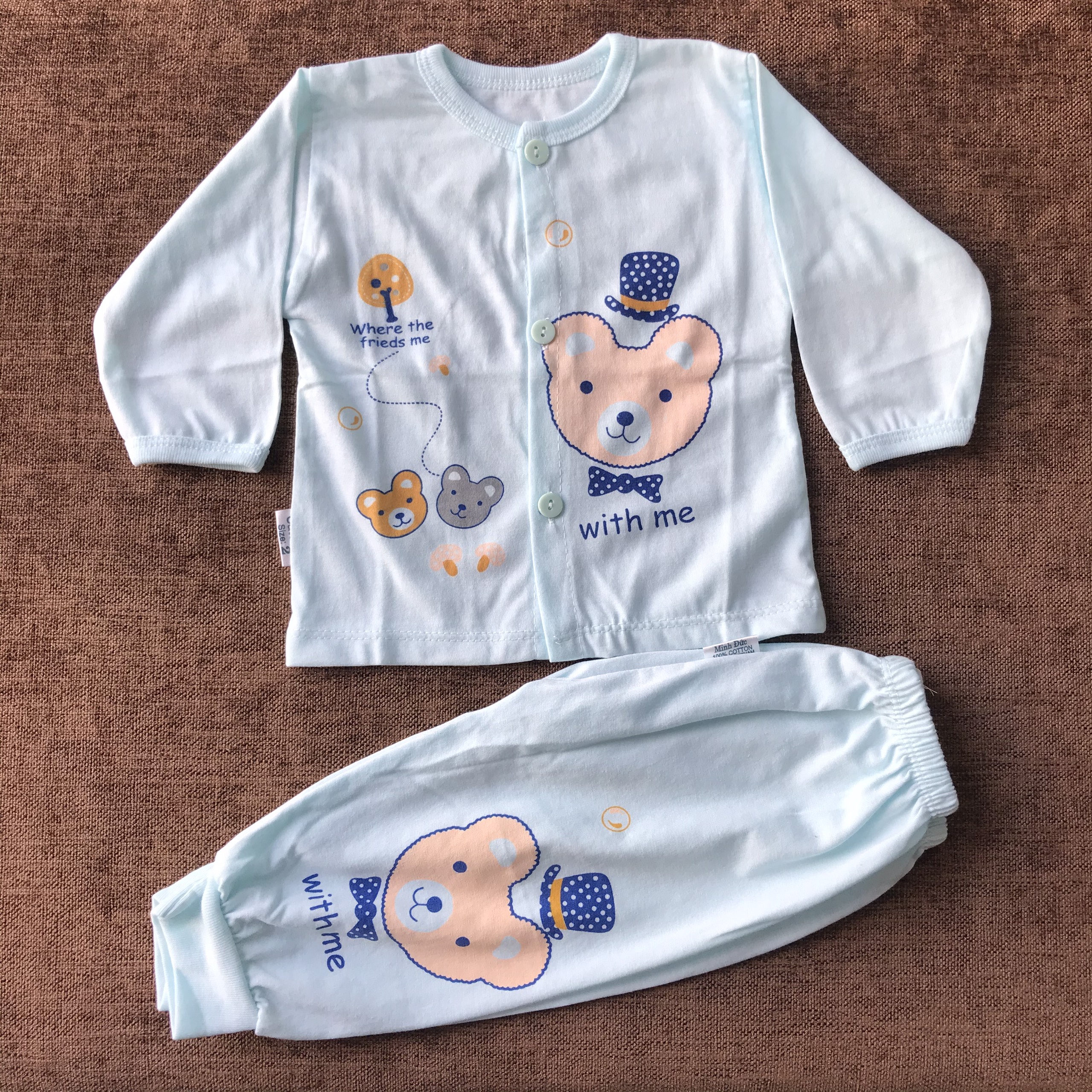 Bộ sơ sinh cotton cho bé chất đẹp, bộ dài 2V