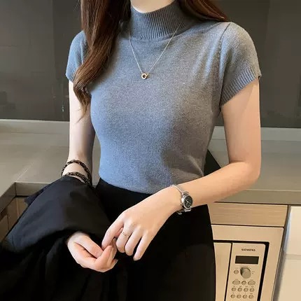 MS404 Áo len cộc tay cao cổ mềm mỏng sang trọng