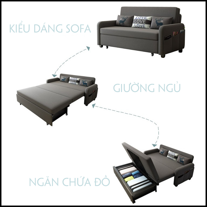 [Trả góp 0%] [Giảm Sôc] Giường sofa gấp gọn đa năng Ghế sofa thông minh ( Kích thươc 1M9X1M9 màu XÁM)