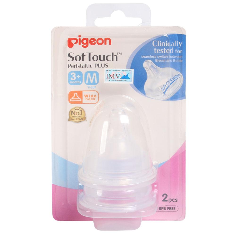Bộ Đôi Núm Ty Pigeon SofTouch Peristaltic Plus Cổ Rộng Size M