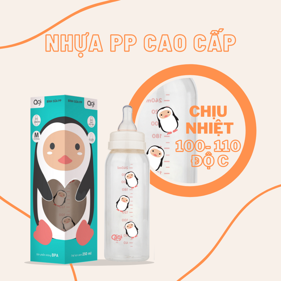 [HCM]Bình Sữa Agi Cổ Hẹp Nhựa PP  60ml - 140ml - 250ml (Mẫu Mới)