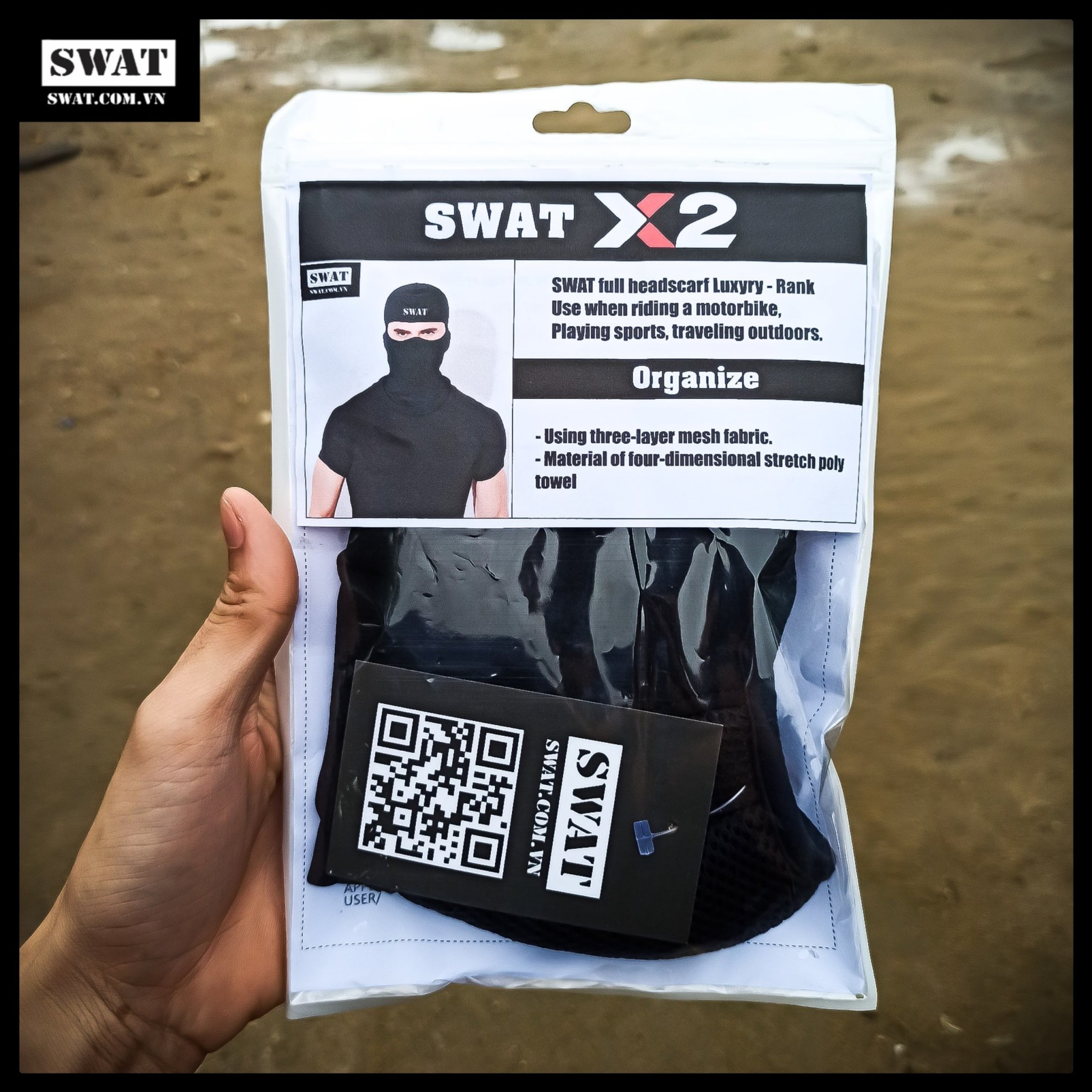 Khăn ninja SWAT X2 đen cam 3 lớp cao cấp