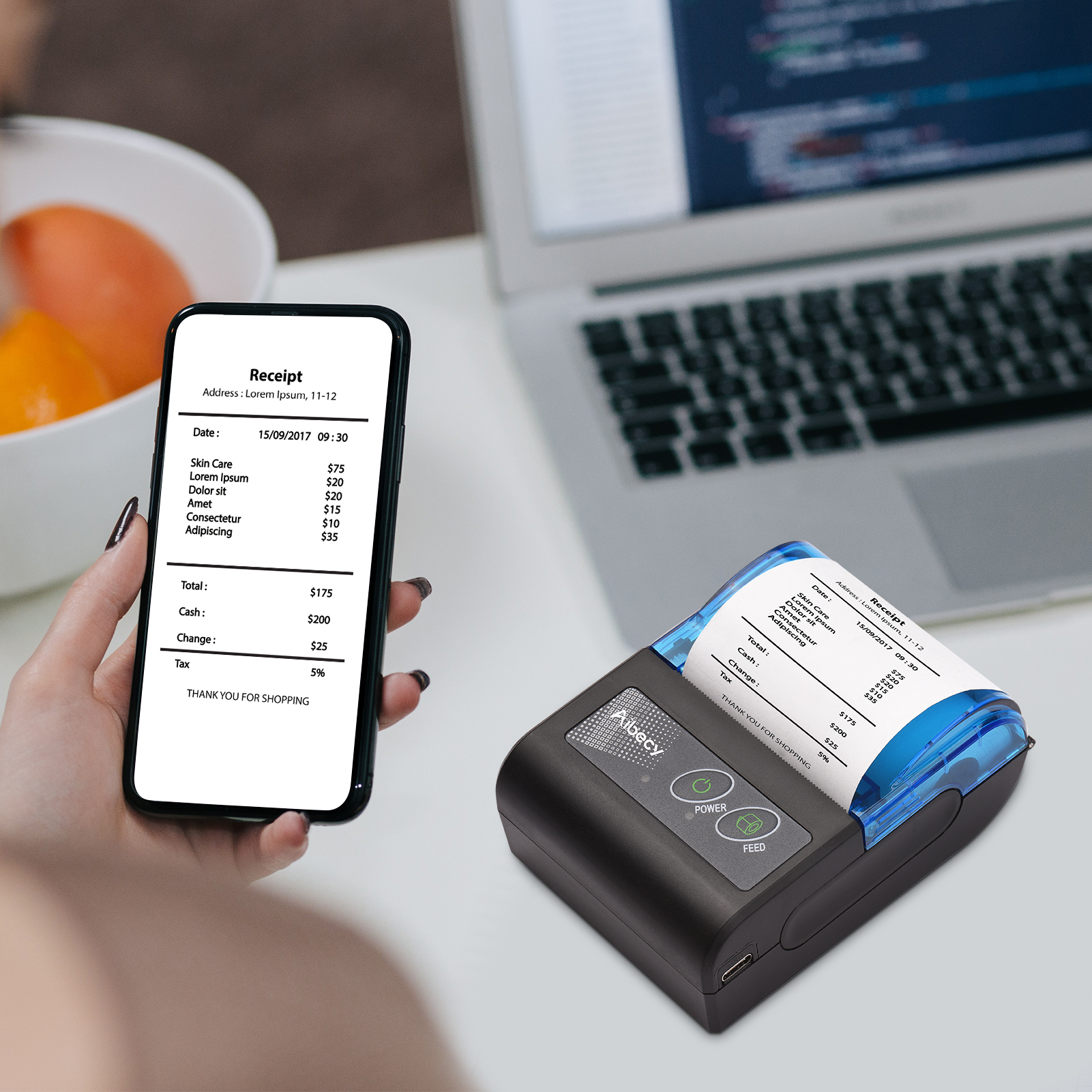 Aibecy Portable Thermal Printer Wireless USB Receipt Bill Ticket Printer with  58mm Print Paper Compatible with iOS Android Windows Fannlady