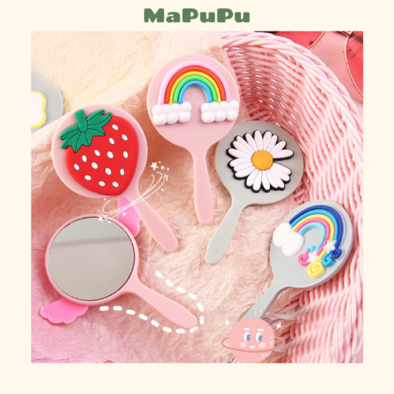 Gương mini cầm tay trang điểm bỏ túi dáng tròn hoạ tiết hoạt hình dễ thương Mapupu sg