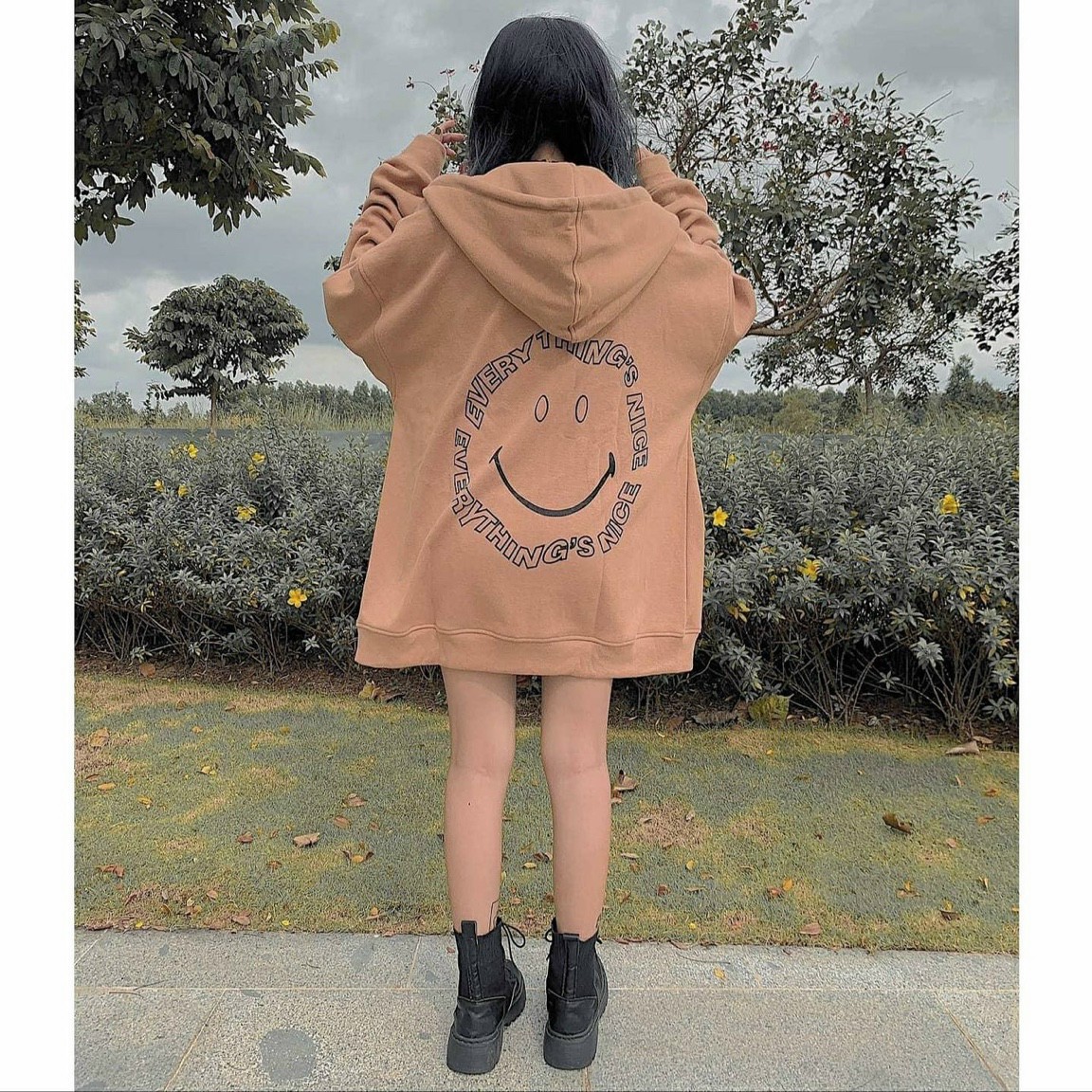 Áo Khoác Thun Nỉ Ngoại in Chữ Hàn Kèm icon Mặt Cười Chống Nắng Gió Cực Tốt, Kiểu Dáng Hot Teen .TP