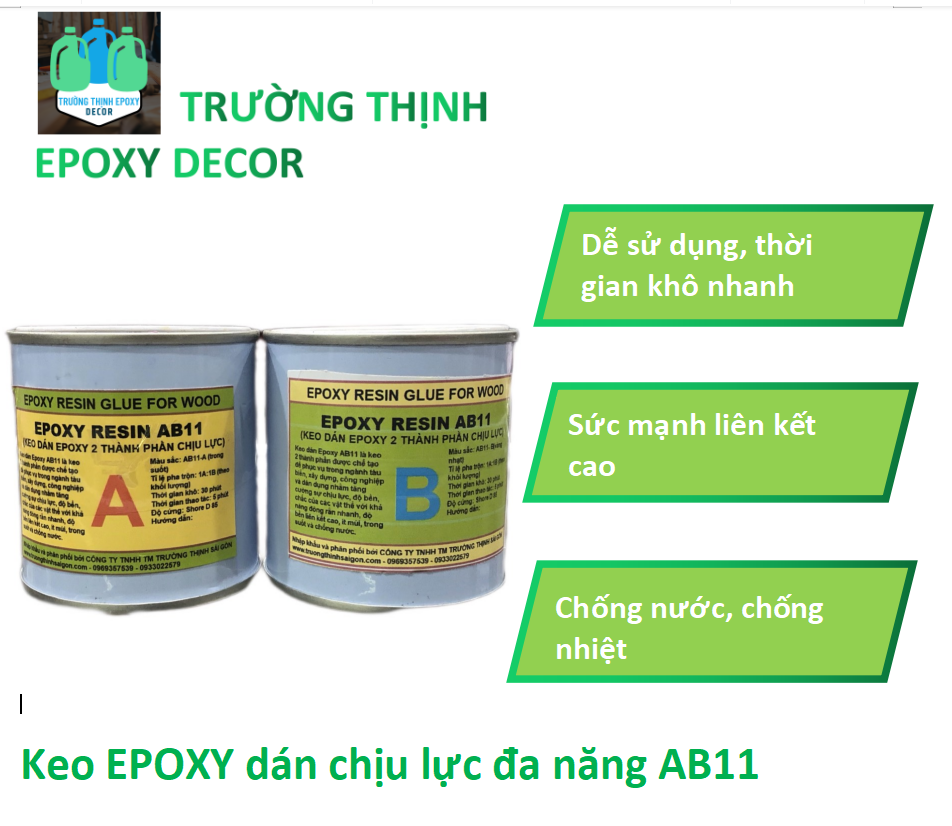 Keo Dán Gỗ, Keo Dán Đá Epoxy Chịu Lực AB11 (bộ 500G) - Trường Thịnh Sài Gòn