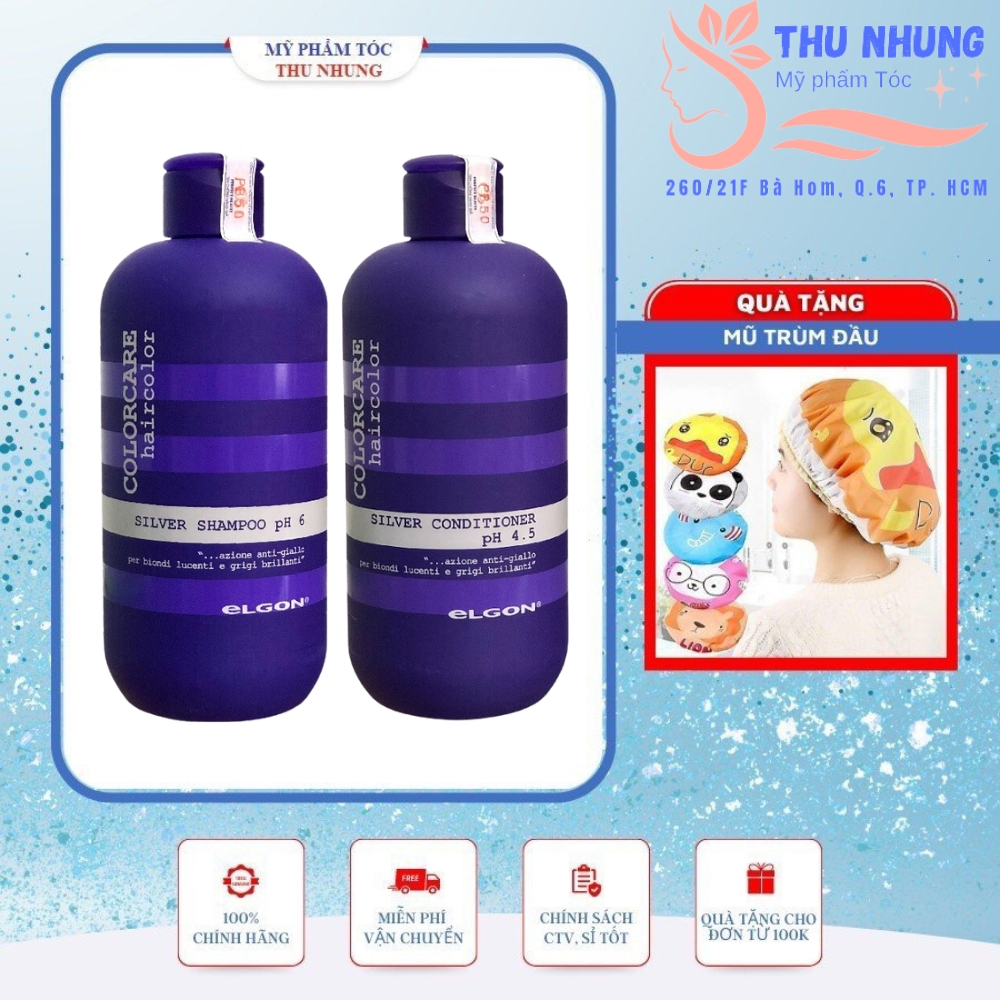 [HCM]Gội xả khử sắc tố vàng Elgon Silver Shampoo and Conditioner cho tóc tẩy trắng, xám, bạch kim