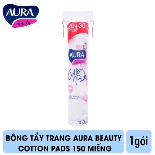 Bông tẩy trang Aura cotton (150 miếng) Bông tẩy trang Aura 100% cotton mềm mịn giúp tẩy trang hiệu quả sạch sâu