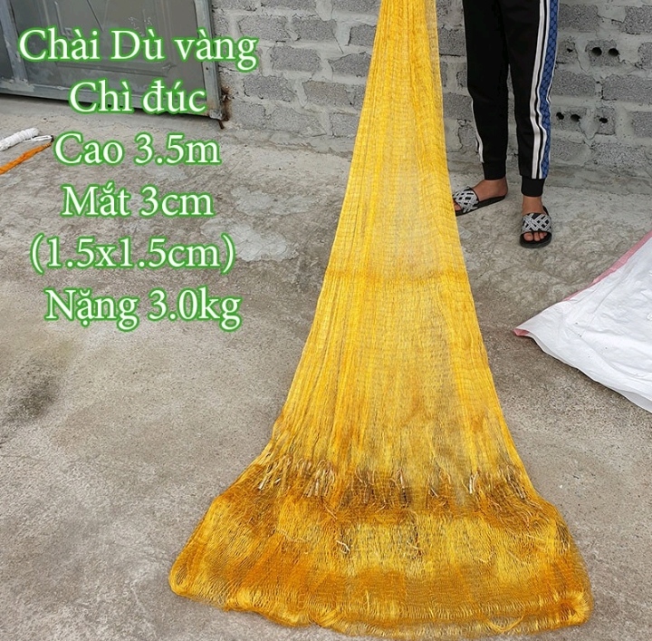 Chài dù vàng bắt cá chân chì đúc cao 3m5 nặng 3kg mắt lưới 3cm