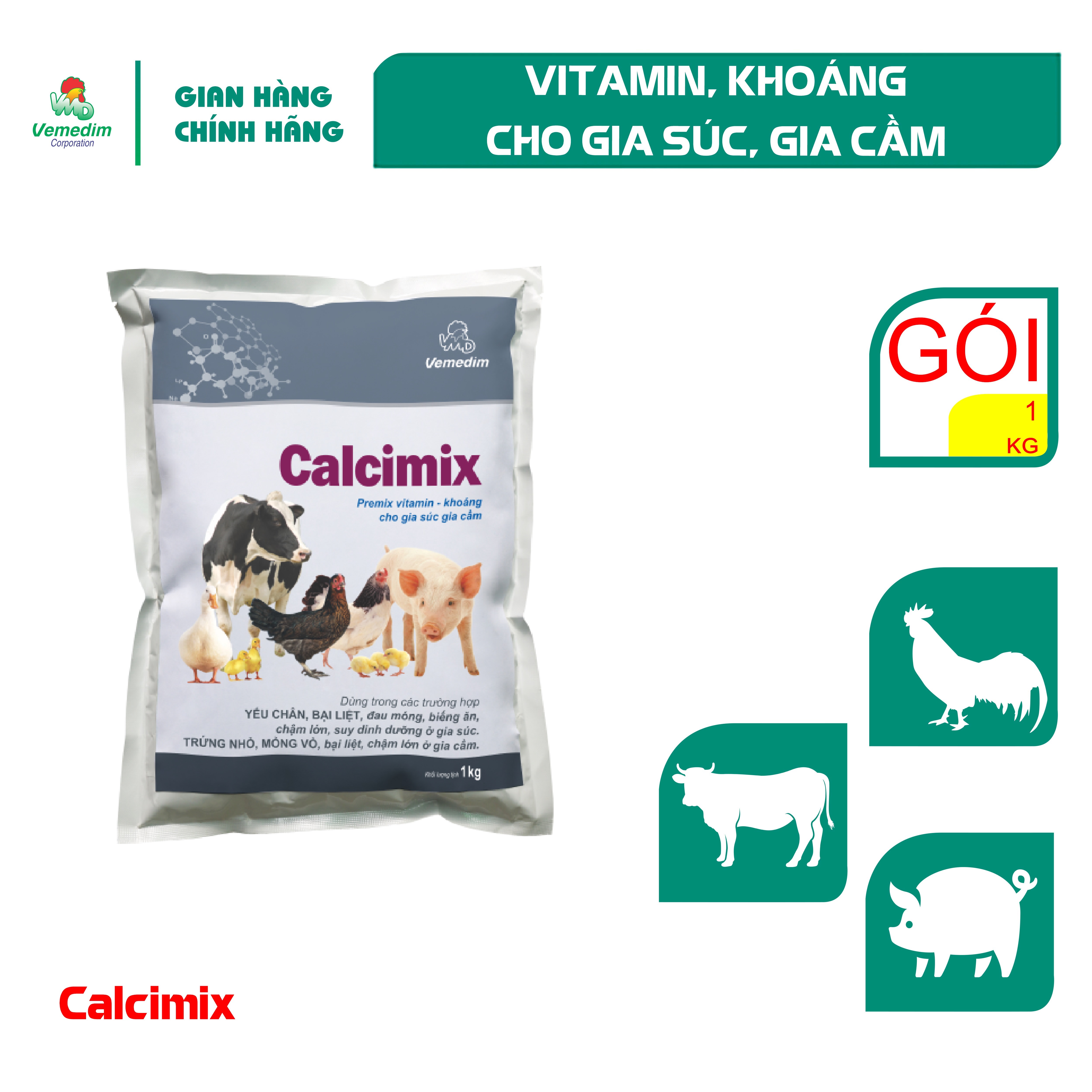 "Hoàn tiền đến 10%" Vemedim Calcimix Cung cấp calci, vitamin và khoáng cho gia súc, gia cầm, gói 1kg