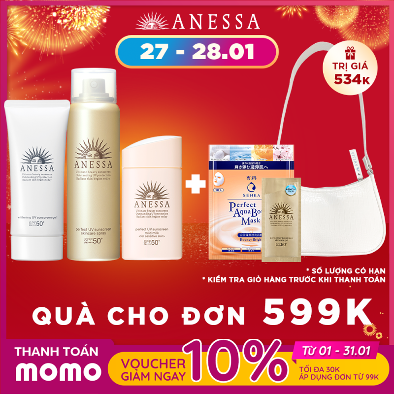 Bộ kem Chống nắng dành cho gia đình ( ANESSA Whitening UV Sunscreen Gel SPF 50+ PA++++, Spray SPF 50+ PA++++, Mild Milk SPF 35 PA+++ ) giá rẻ