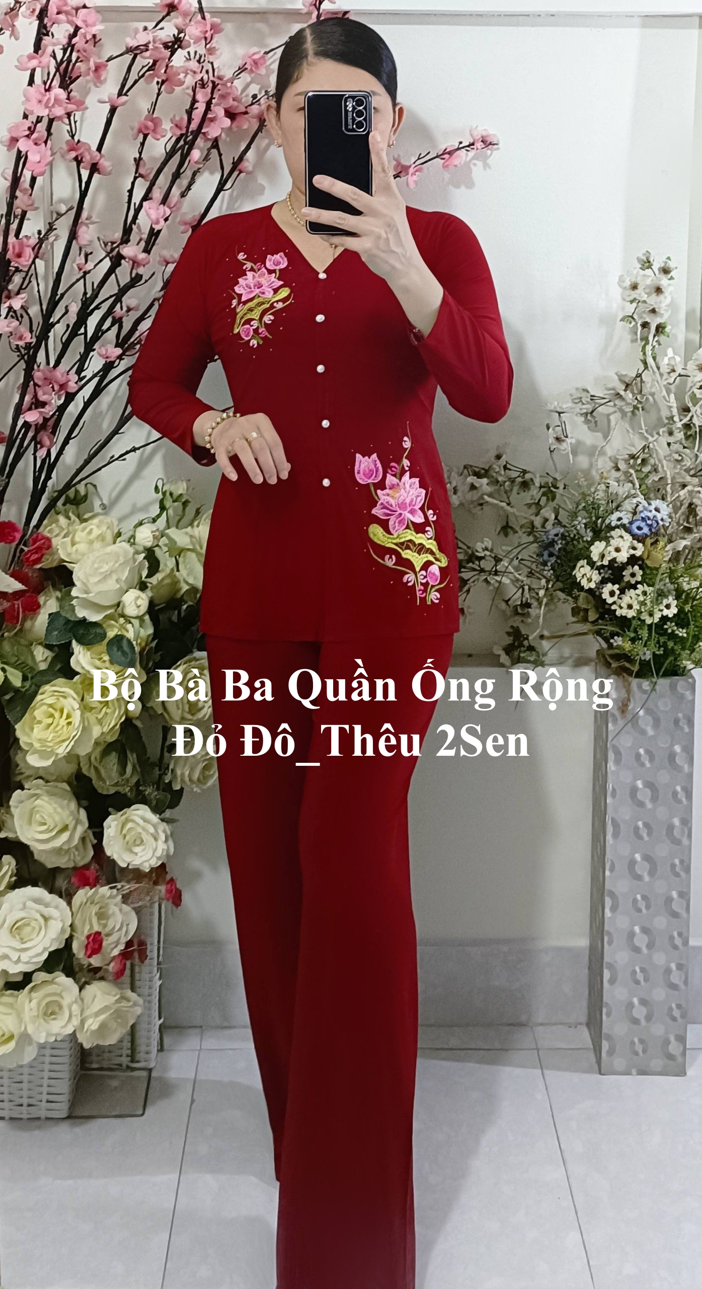 Bộ Bà Ba Thêu Hoa Ống Rộng