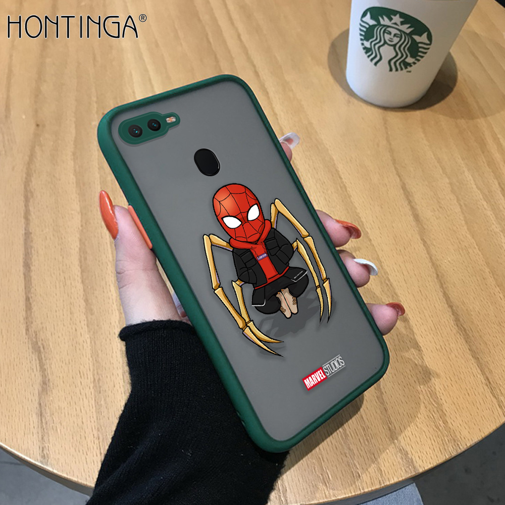 Hontinga Casing Case For OPPO A5S A7 A12 2020 Case Cartoon Ironman Spiderman Captain American Hulk Frosted Transparent Phone Case Back Cover Casing Hard Case For Boys For Girls For Men