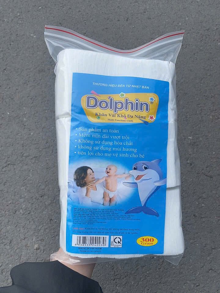 Khăn vải khô đa năng Dolphin cho bé 300g, đóng gói dạng túi zipper, không chất tẩy trắng