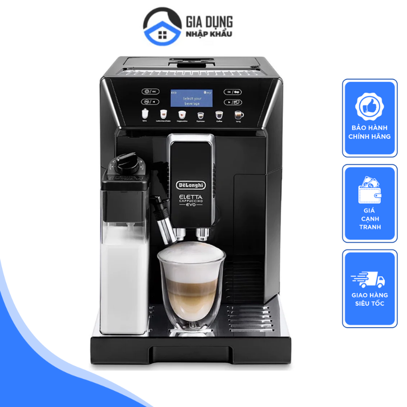 De'Longhi Eletta Evo ECAM 46.860.B fully automatic coffee machine with LatteCrema milk system, cappuccino and espresso at the touch of a button, LCD display and sensor touch buttons, black