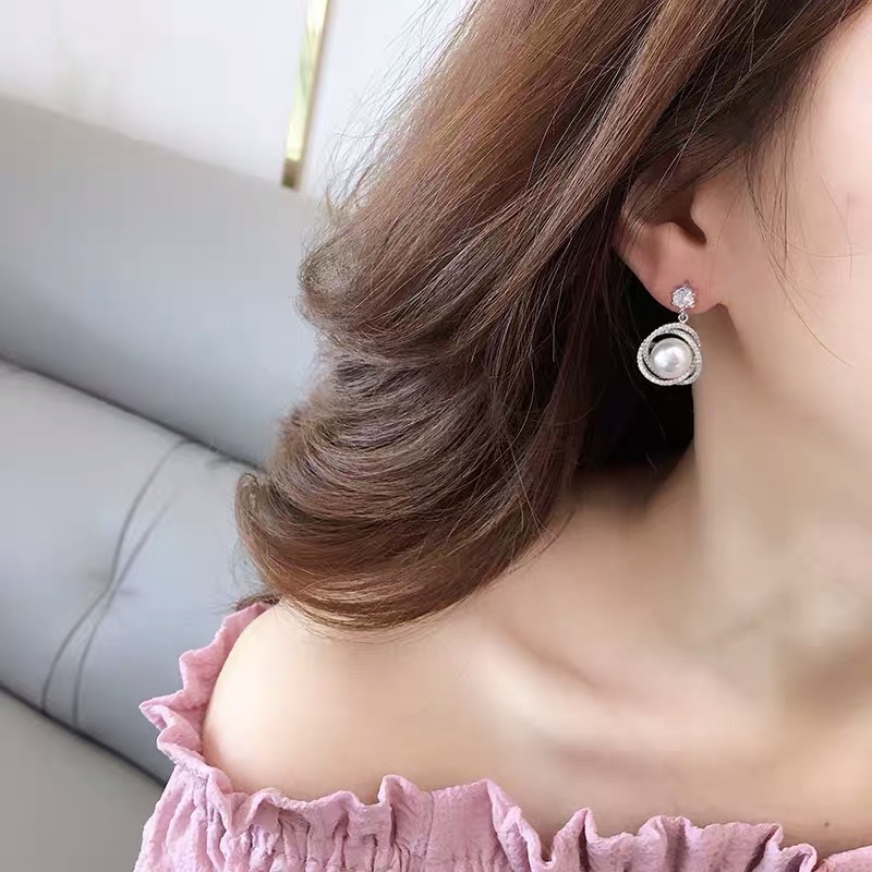 Bông Tai Ngọc Nữ Kim Cương Zircon Đính Ngọc Trai Sang Trọng KTZIRCONNGOCNU13