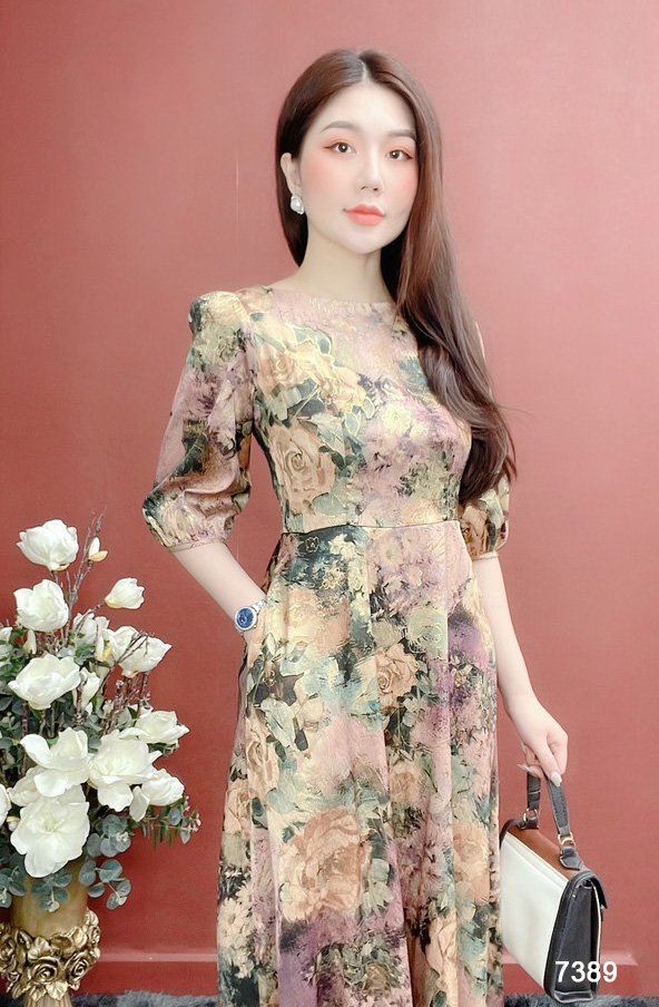 Đầm EMY EM7389 Xoè Lụa Vân Pháp LVP Tay Lỡ
