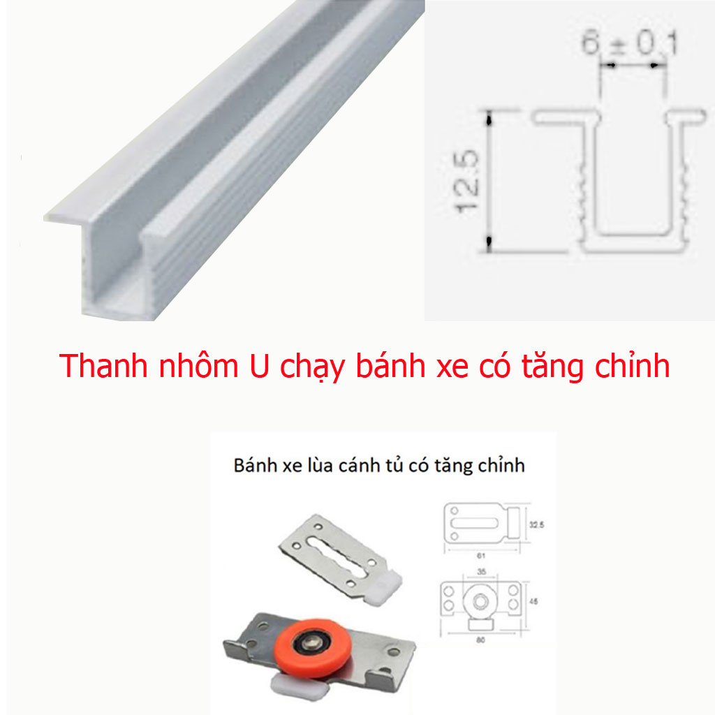 COMBO 4 cặp Ray trượt cửa lùa U Đài Loan (trên và dưới)