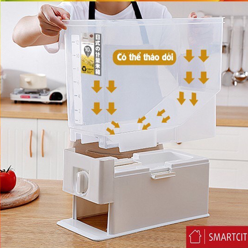 Thùng đựng gạo thông minh Tashuan 10kg nút vặn