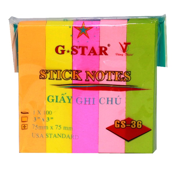 Giấy note 5 màu dạ quang G-star 75mmx75mm